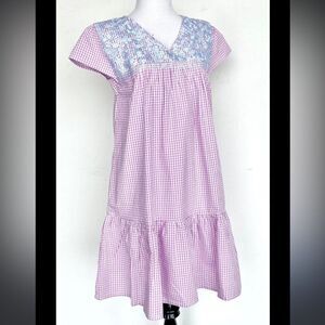 New J.Marie pink gingham blue embroidered smock mini dress tuckernuck small s